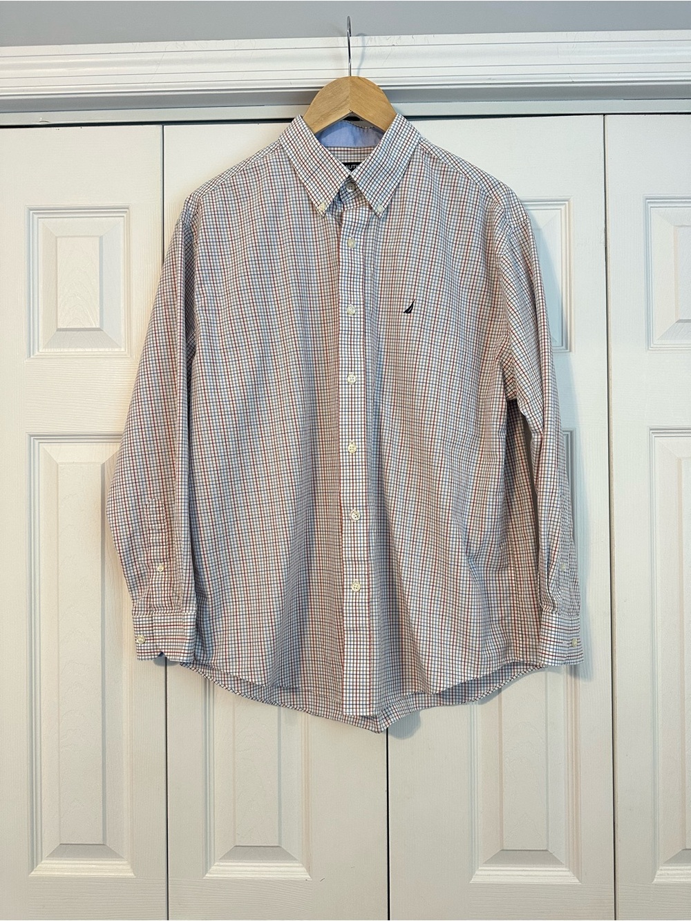 Nautica Classic Men's Button-Down Check Shirt in Light Blue